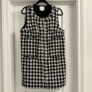 Reformation Tropez Tweed Shift Dress Black White Sleeveless Size 10